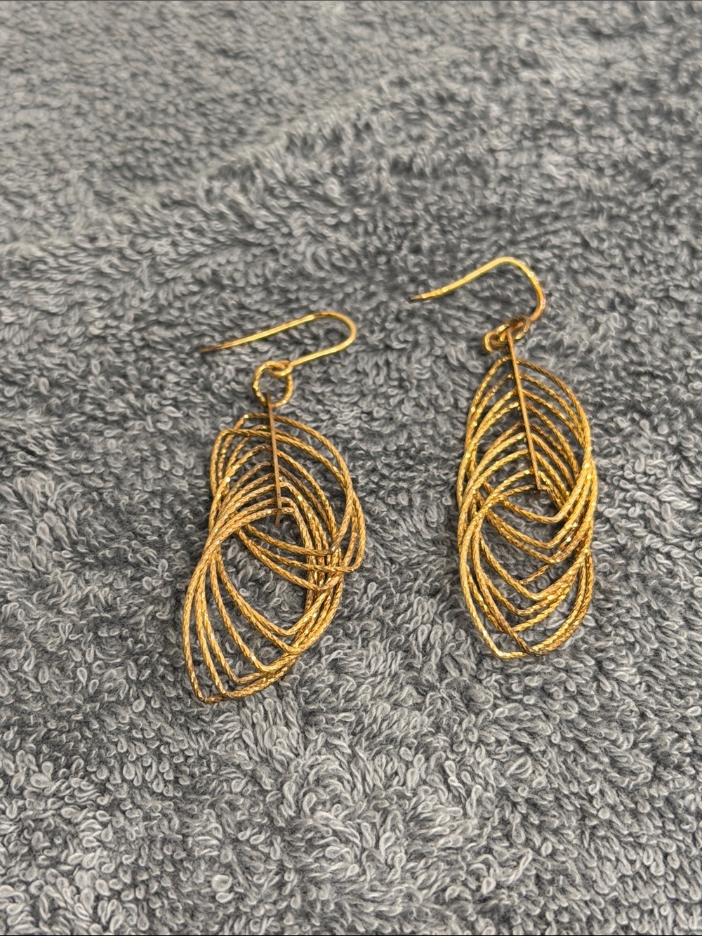 Neiman Marcus Textured Gold Layered Leaf Drop Earrings